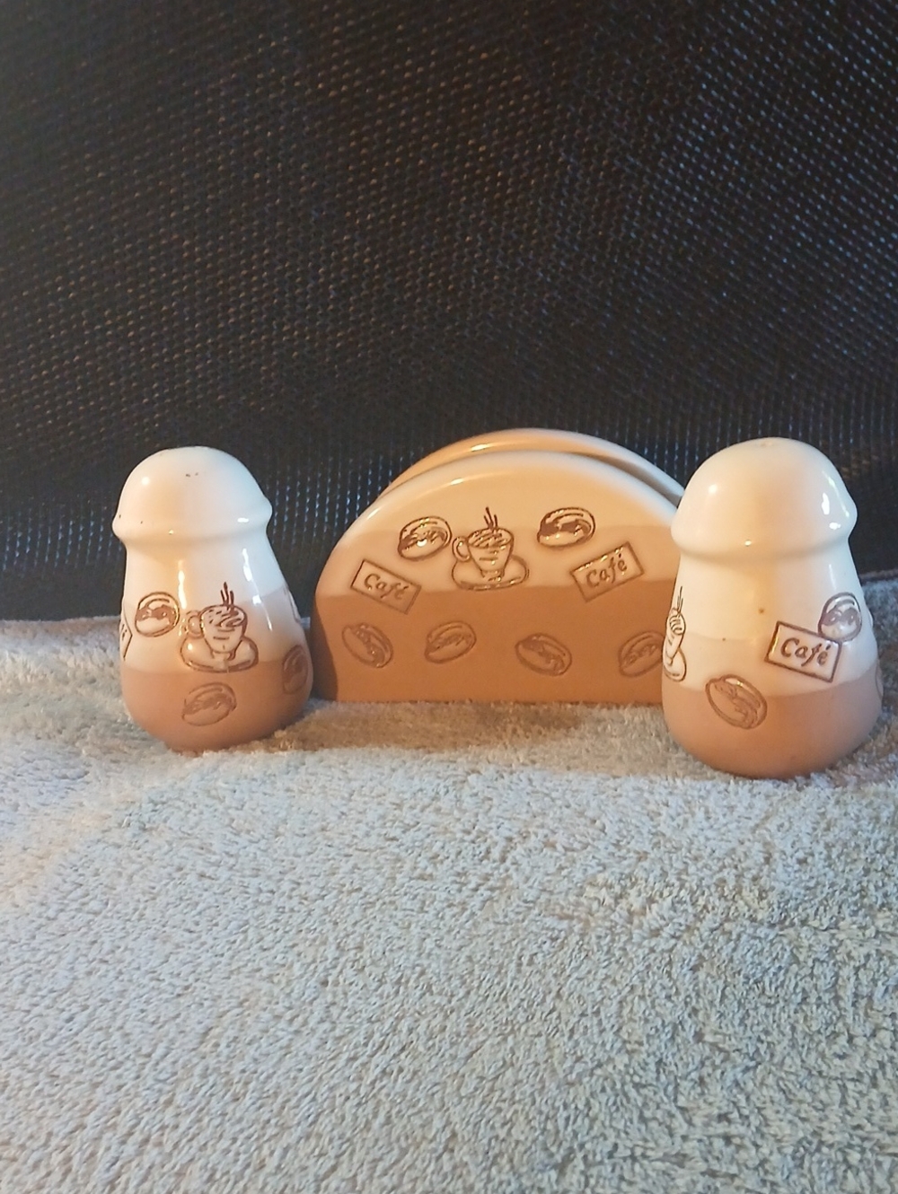 Ceramic Café Salt & Pepper Shakers with Napkin Holder - Beige & Cream